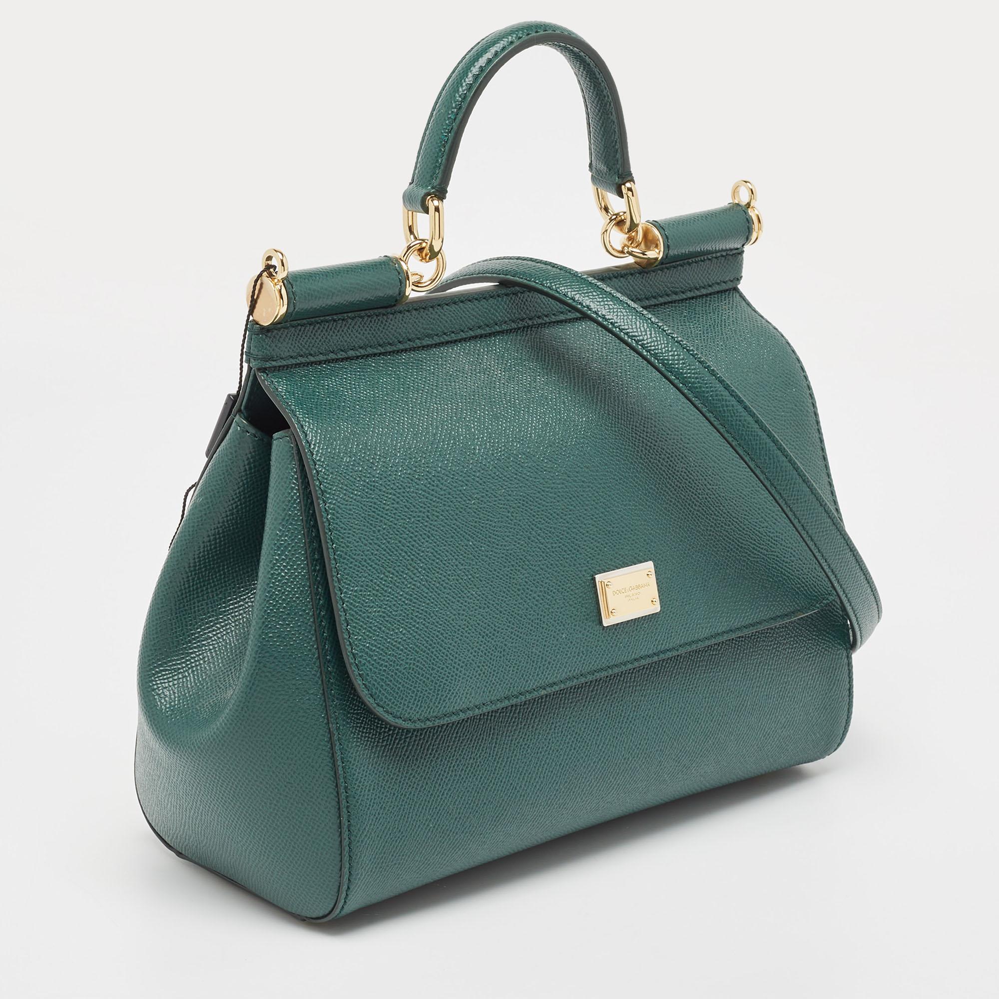 Women's Dolce & Gabbana Dark Green Leather Medium Miss Sicily Top Handle Bag