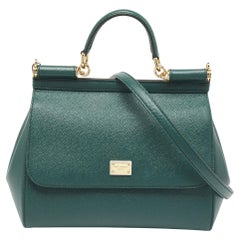 Dolce & Gabbana Dark Green Leather Medium Miss Sicily Top Handle Bag