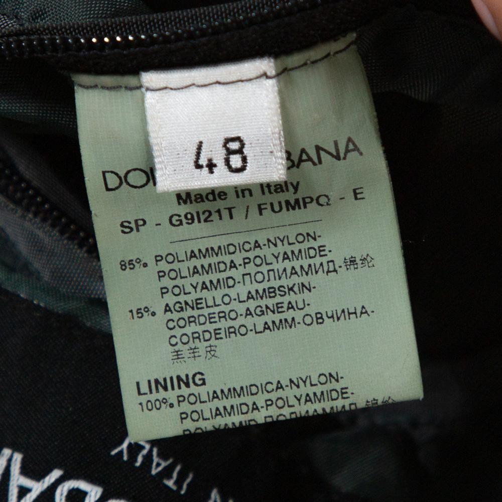 Black Dolce & Gabbana Dark Green Leather Trim Zip Front Jacket M