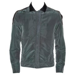 Dolce & Gabbana Dark Green Leather Trim Zip Front Jacket M