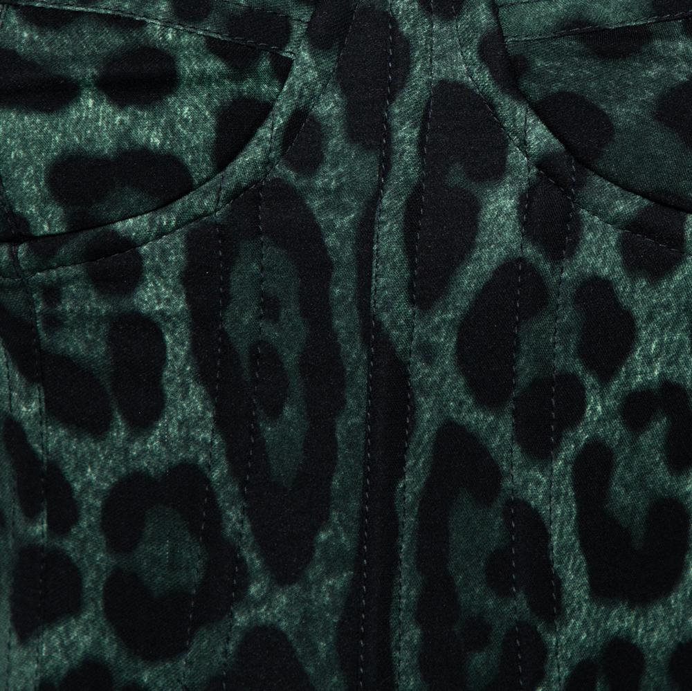 Women's Dolce & Gabbana Dark Green Leopard Print Silk Bustier Top S