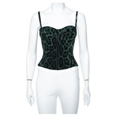 Dolce & Gabbana Dark Green Leopard Print Silk Bustier Top S