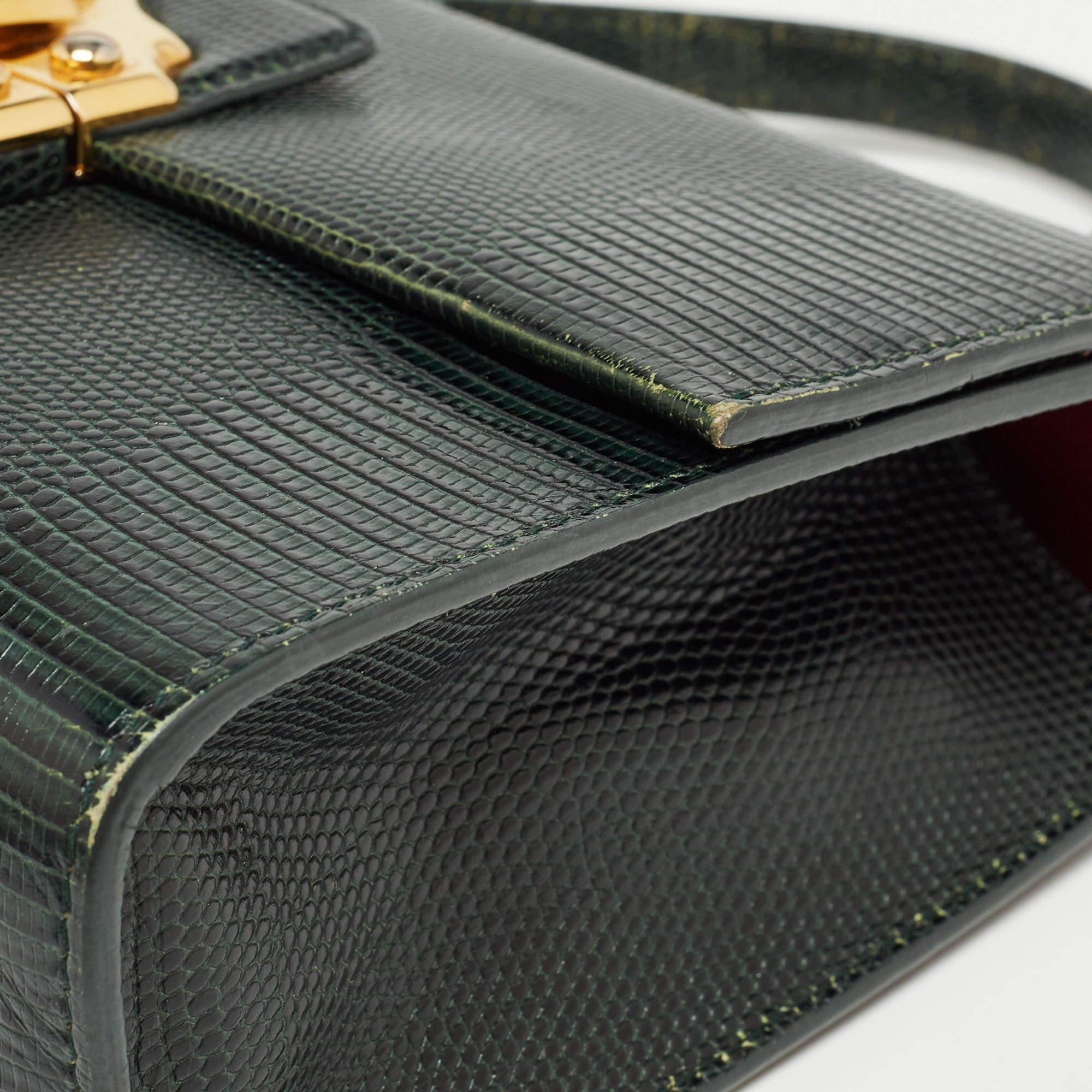 Dolce & Gabbana Dark Green Lizard Embossed Leather Lucia Top Handle Bag 14