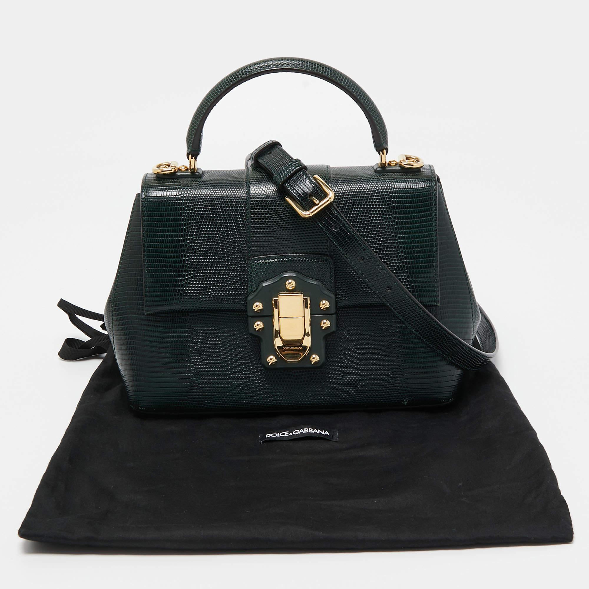 Dolce & Gabbana Dark Green Lizard Embossed Leather Medium Lucia Top Handle Bag 6