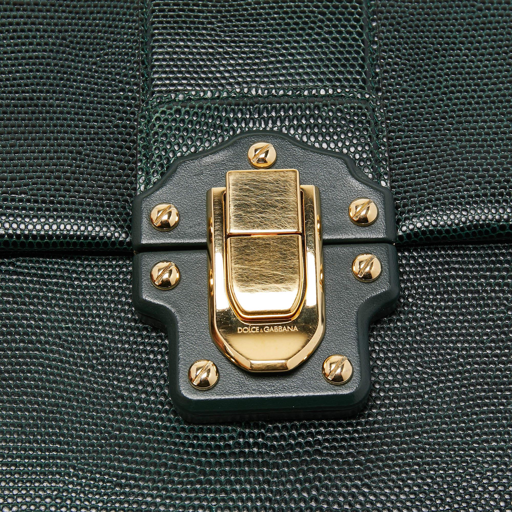 Dolce & Gabbana Dark Green Lizard Embossed Leather Medium Lucia Top Handle Bag 7