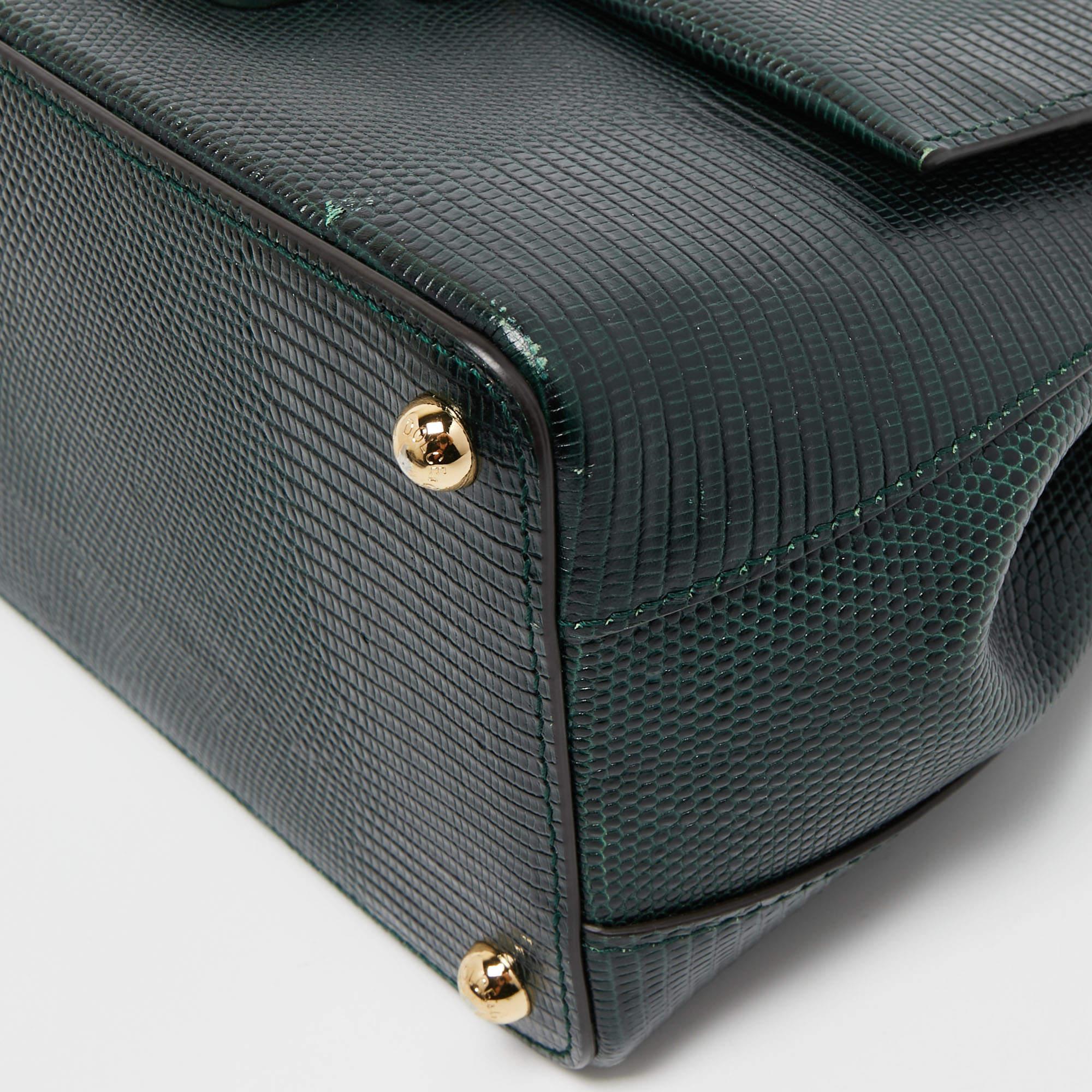 Dolce & Gabbana Dark Green Lizard Embossed Leather Medium Lucia Top Handle Bag 8