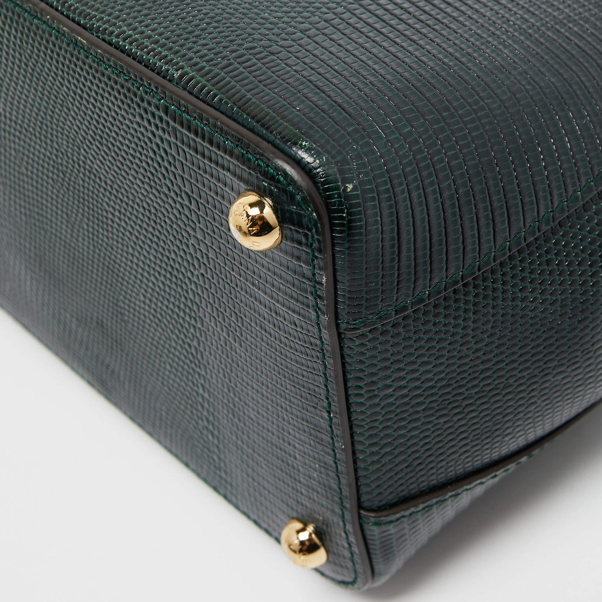 Dolce & Gabbana Dark Green Lizard Embossed Leather Medium Lucia Top Handle Bag 2