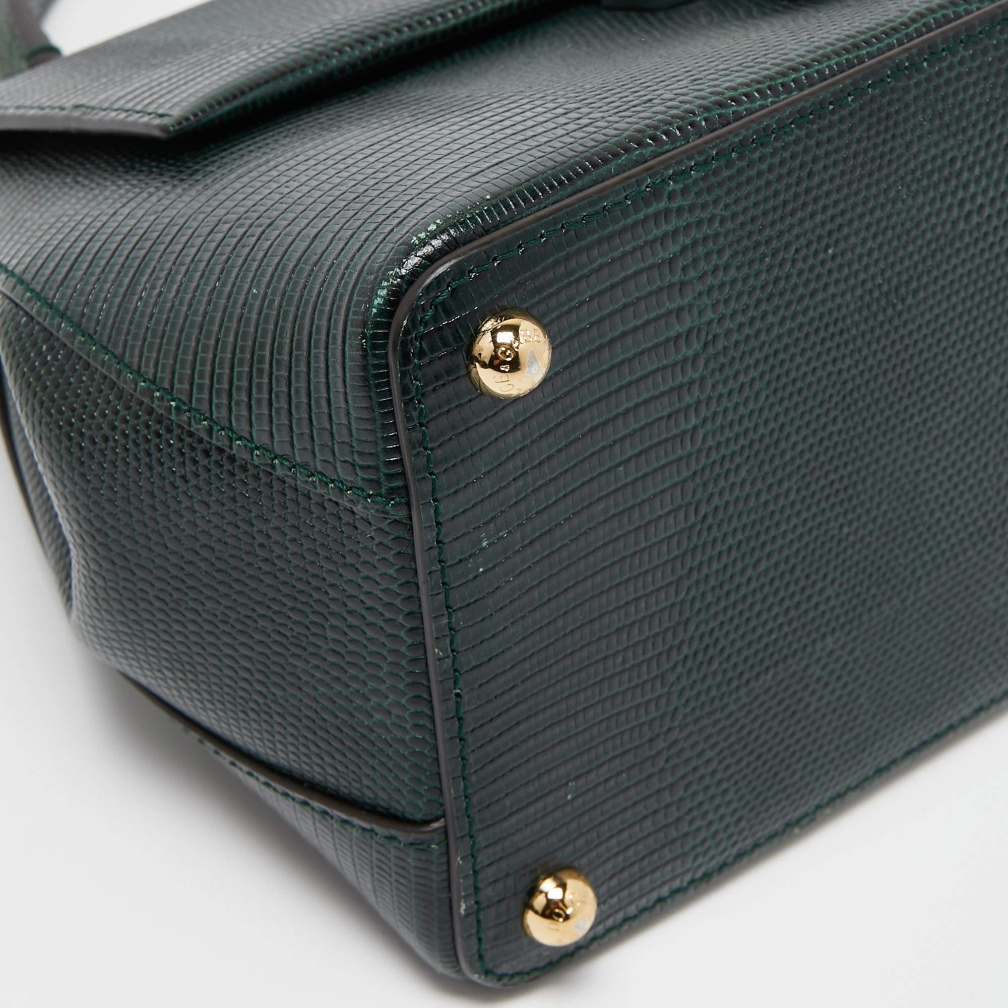 Dolce & Gabbana Dark Green Lizard Embossed Leather Medium Lucia Top Handle Bag 3