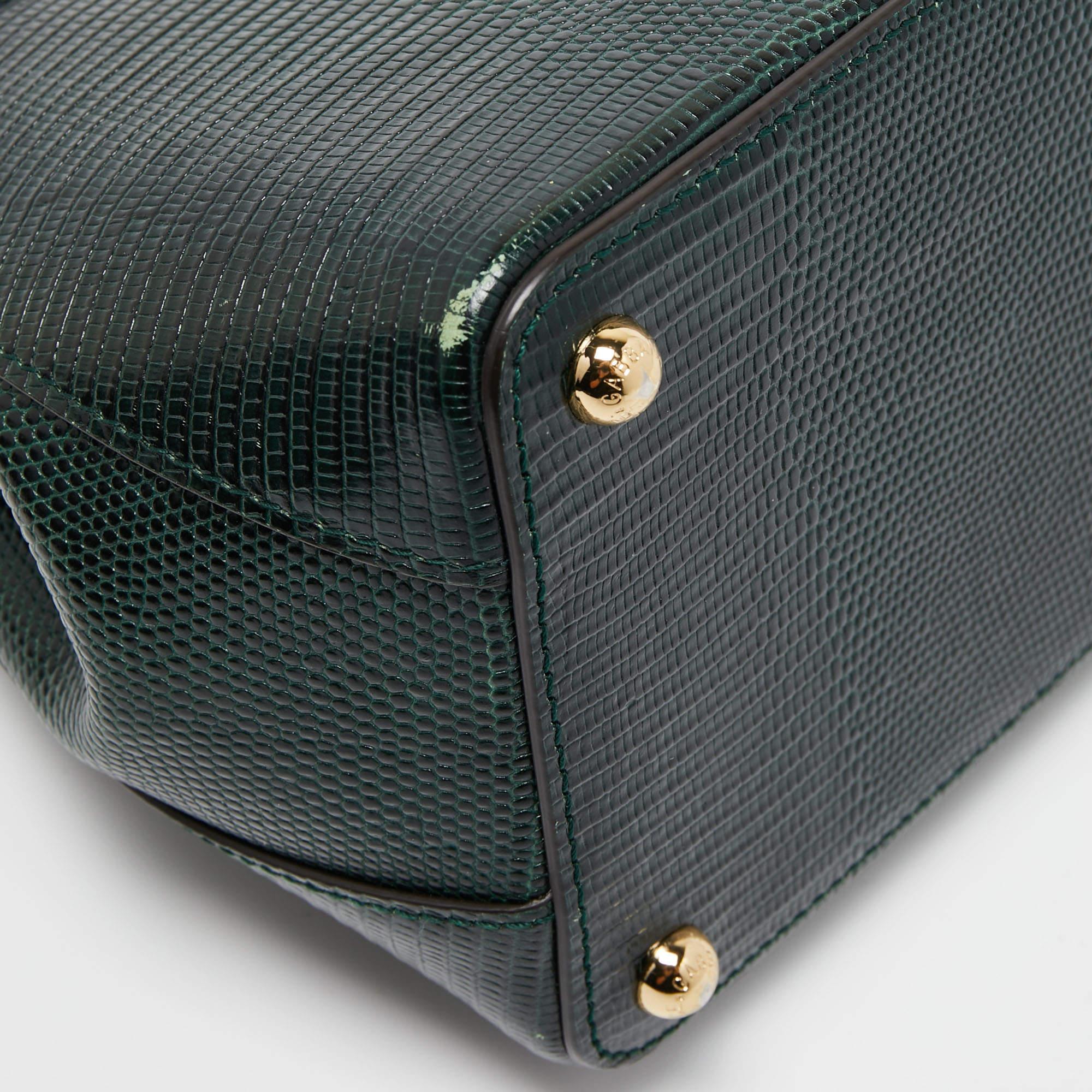 Dolce & Gabbana Dark Green Lizard Embossed Leather Medium Lucia Top Handle Bag 5