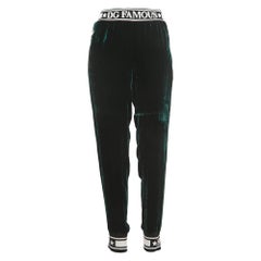 Dolce 
Gabbana Dark Green Velvet Logo Trimmed Joggers M