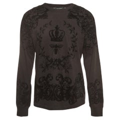 Dolce & Gabbana Dark Grey Bee Crown Flock Print Cotton Jumper M