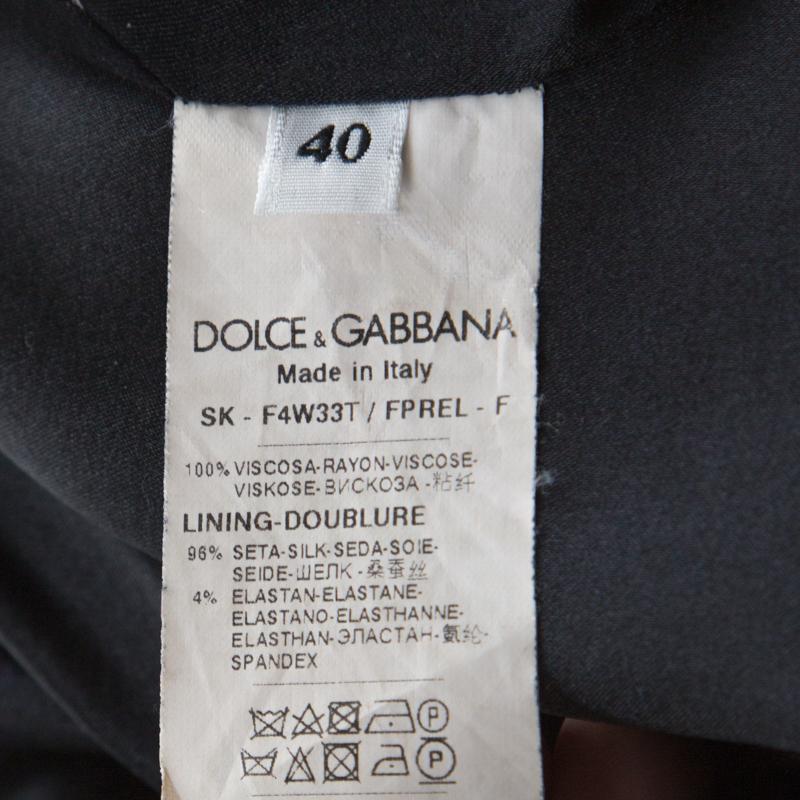 Dolce & Gabbana Dark Grey Floral Print Crepe Sheath Skirt S 1