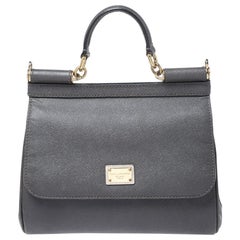 Dolce and Gabbana Dark Grey Leather Medium Miss Sicily Top Handle Bag ...