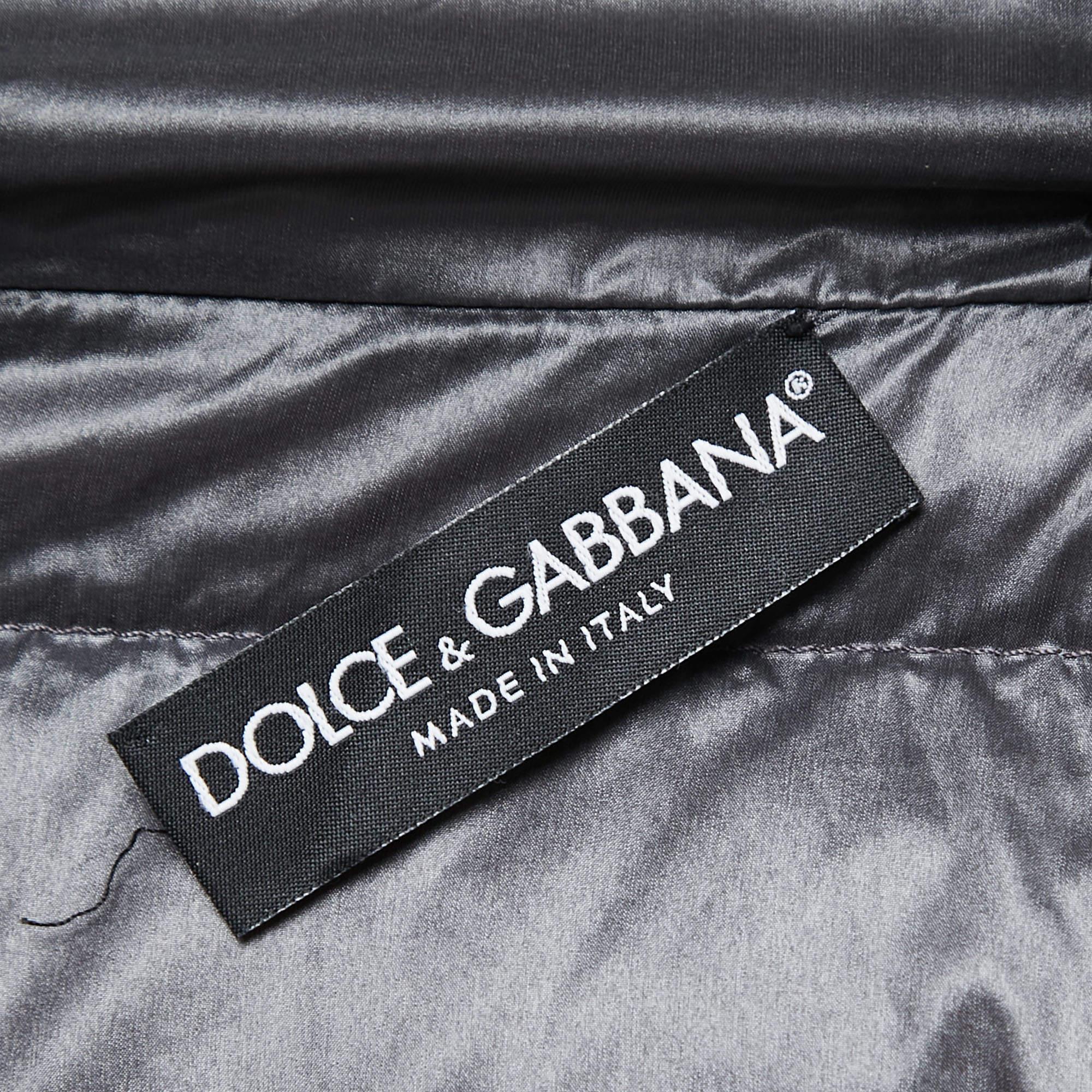 Dolce & Gabbana Dark Grey Nylon Hooded Puffer Jacket S 2