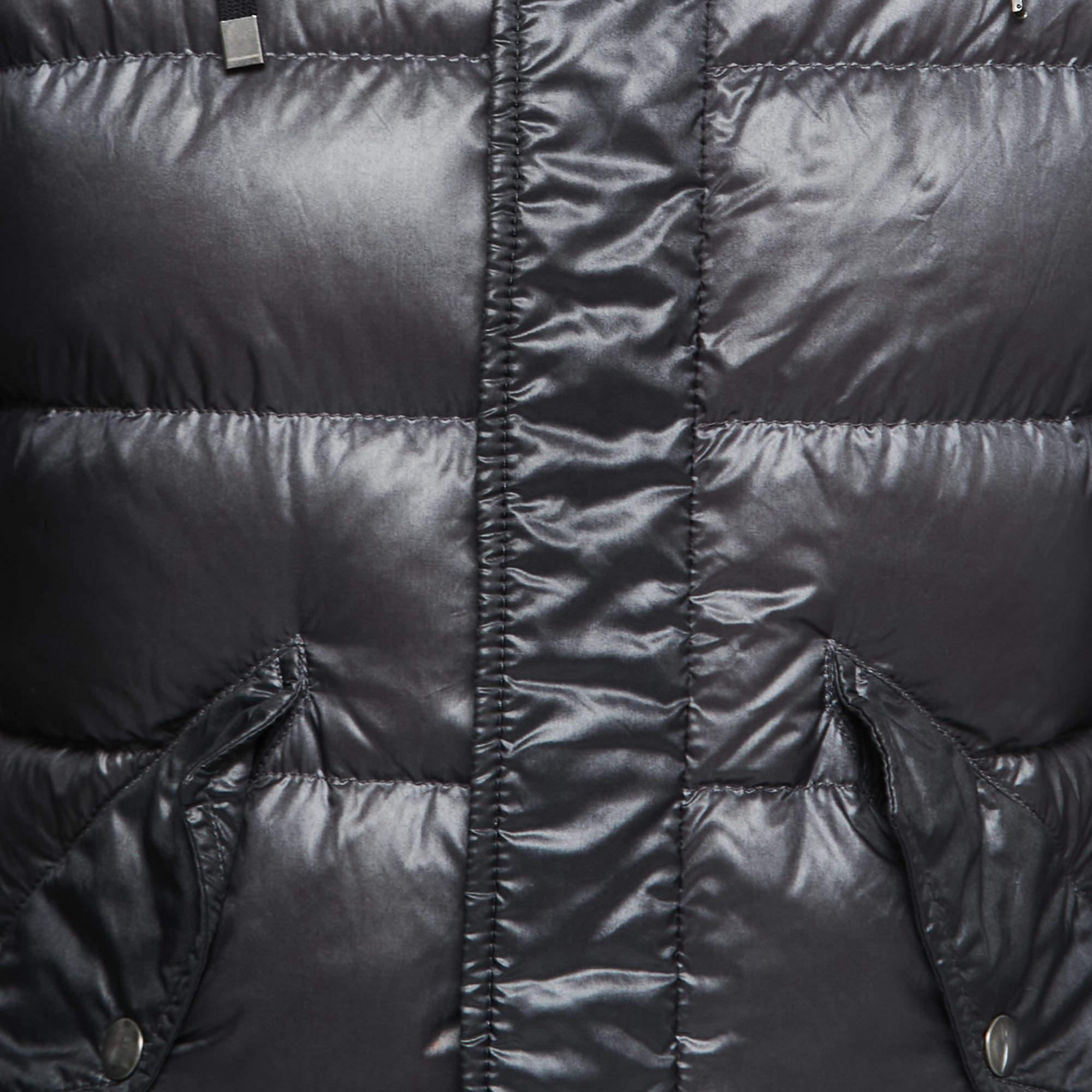 Dolce & Gabbana Dark Grey Nylon Hooded Puffer Jacket S 3