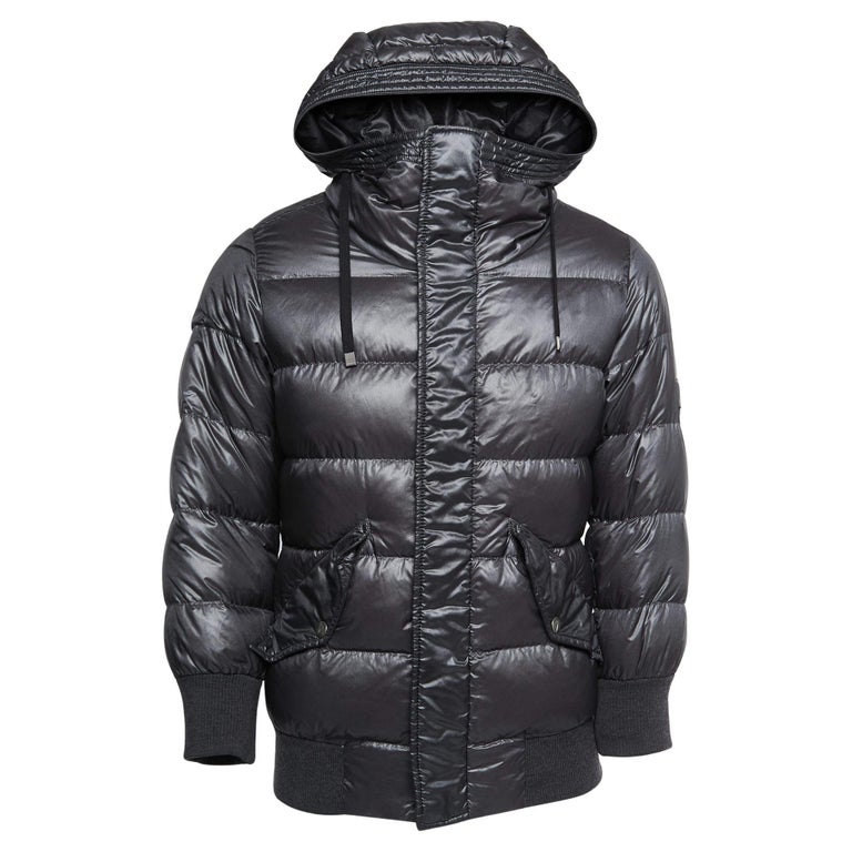 Dolce and Gabbana Dark Grey Nylon Hooded Puffer Jacket S For Sale at 1stDibs