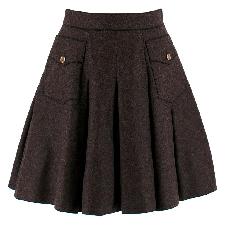 Dolce & Gabbana Dark Grey Pleated Wool Skirt - Size US 2 For Sale