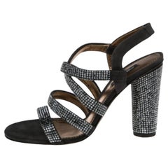 Dolce & Gabbana Dark Grey Suede Crystal Embellished Strappy Sandals Size 38.5
