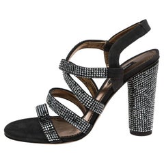Dolce & Gabbana Dark Grey Suede Crystal Embellished Strappy Sandals Size 38.5