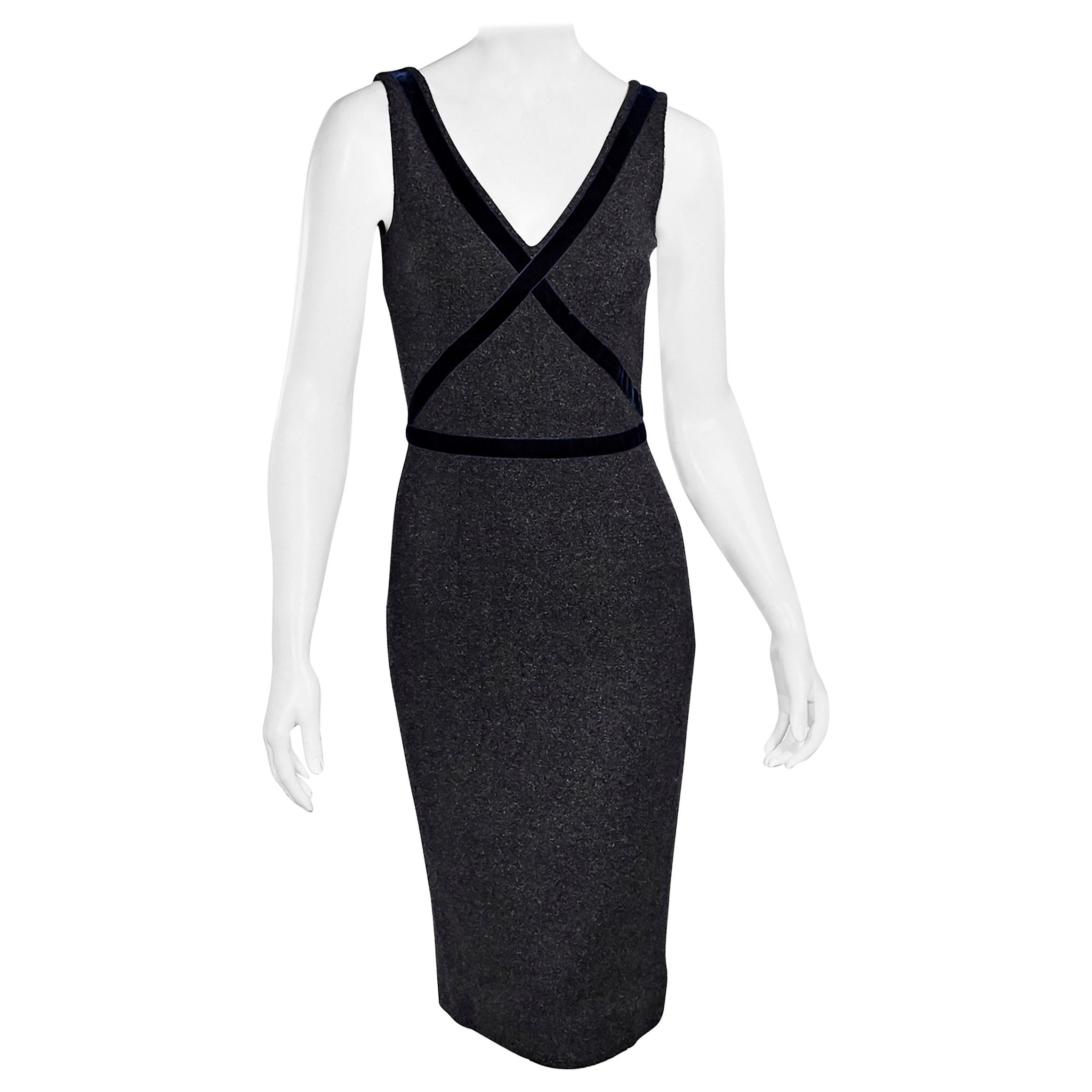 Dolce & Gabbana Dark Grey Velvet-Trimmed Sheath Dress