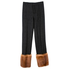 Dolce & Gabbana Dark Grey Wool-blend Fur Cuffed Trousers US 4