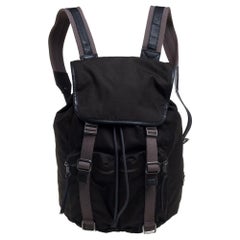 Dolce & Gabbana Dark Khaki Green Canvas and Leather Double Pocket Backpack