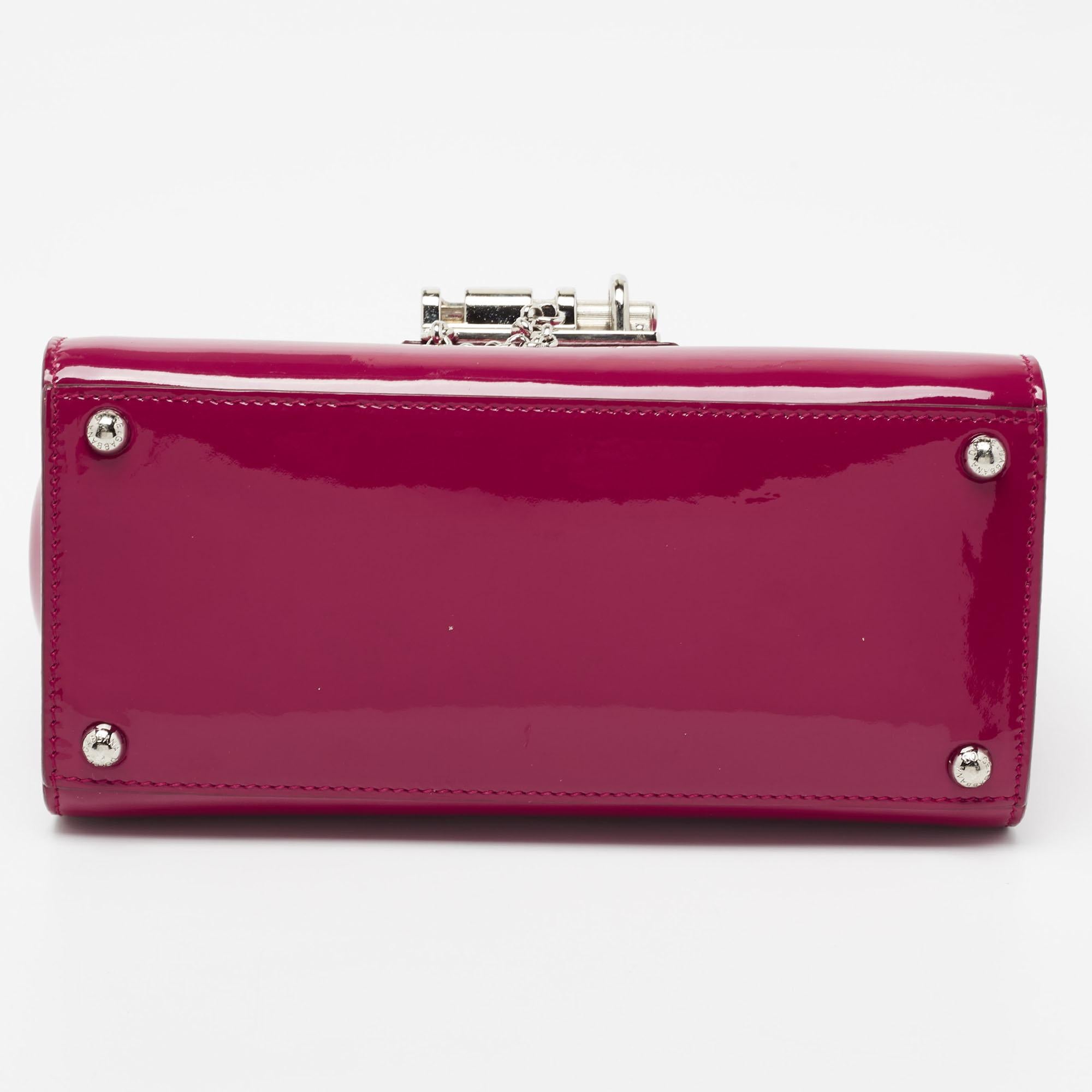 Women's Dolce & Gabbana Dark Pink Patent Leather Small Miss Monica Top Handle Bag
