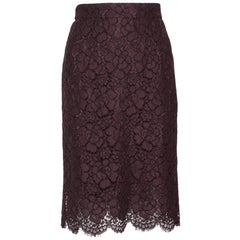 Dolce & Gabbana Dark Purple Corded Lace Pencil Skirt S