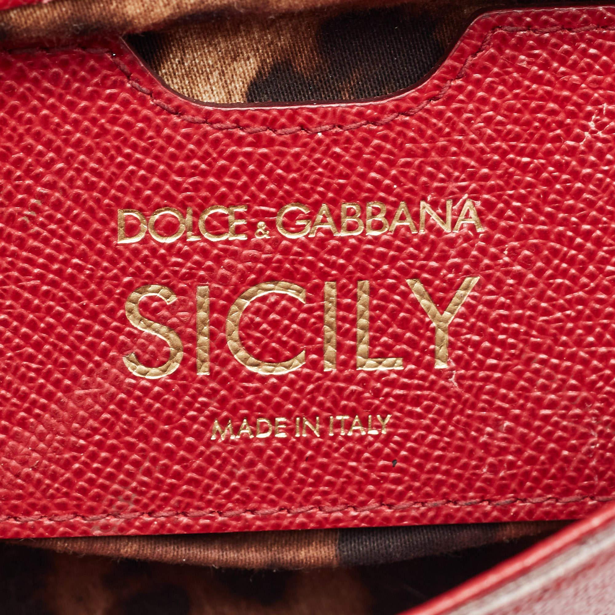 Dolce & Gabbana Dark Red Leather Small Miss Sicily Top Handle Bag 5