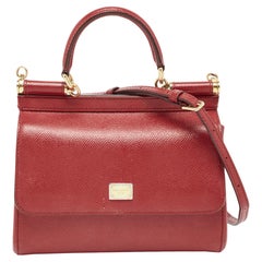 Dolce & Gabbana Dark Red Leather Small Miss Sicily Top Handle Bag