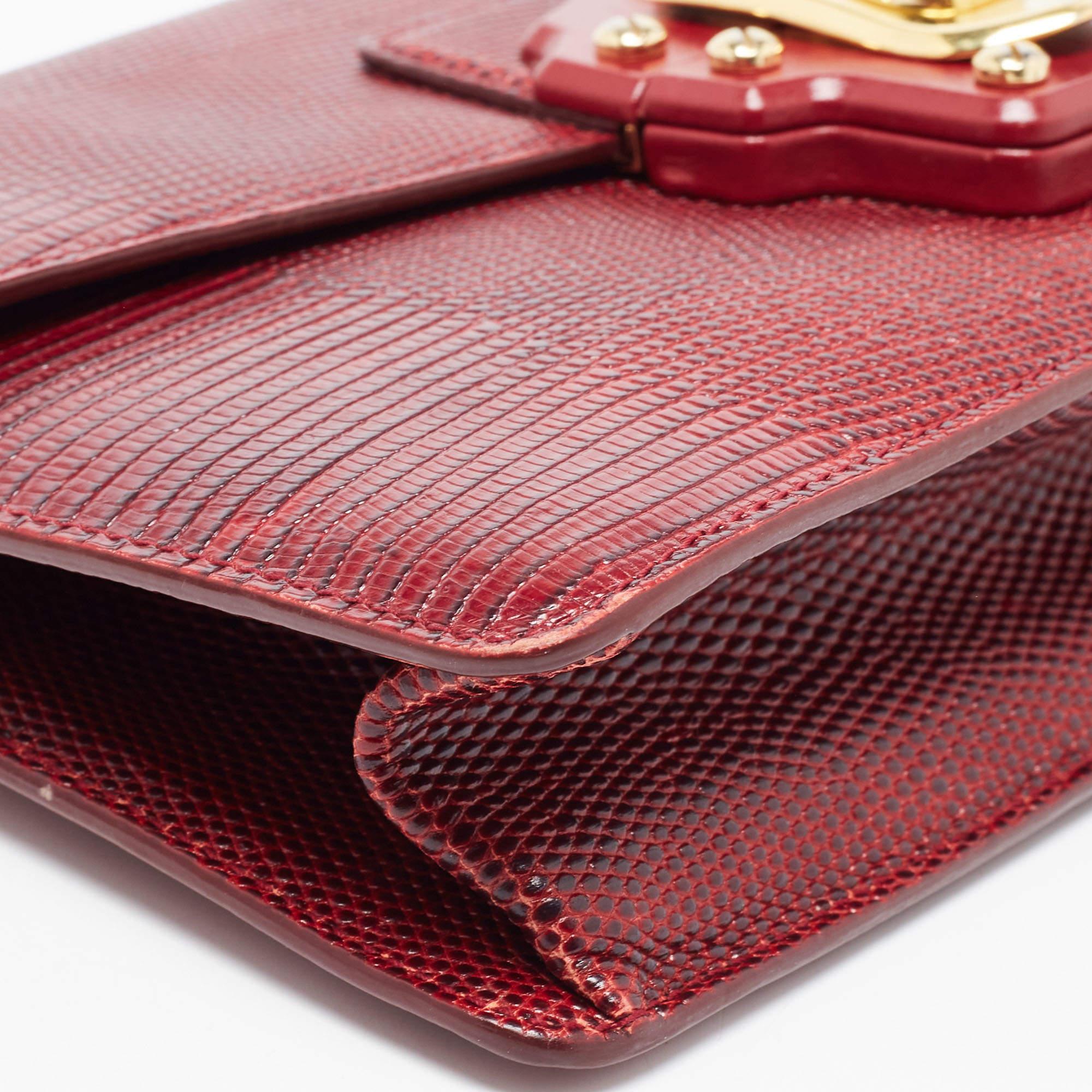 Dolce & Gabbana Dark Red Lizard Embossed Leather Lucia Shoulder Bag 6