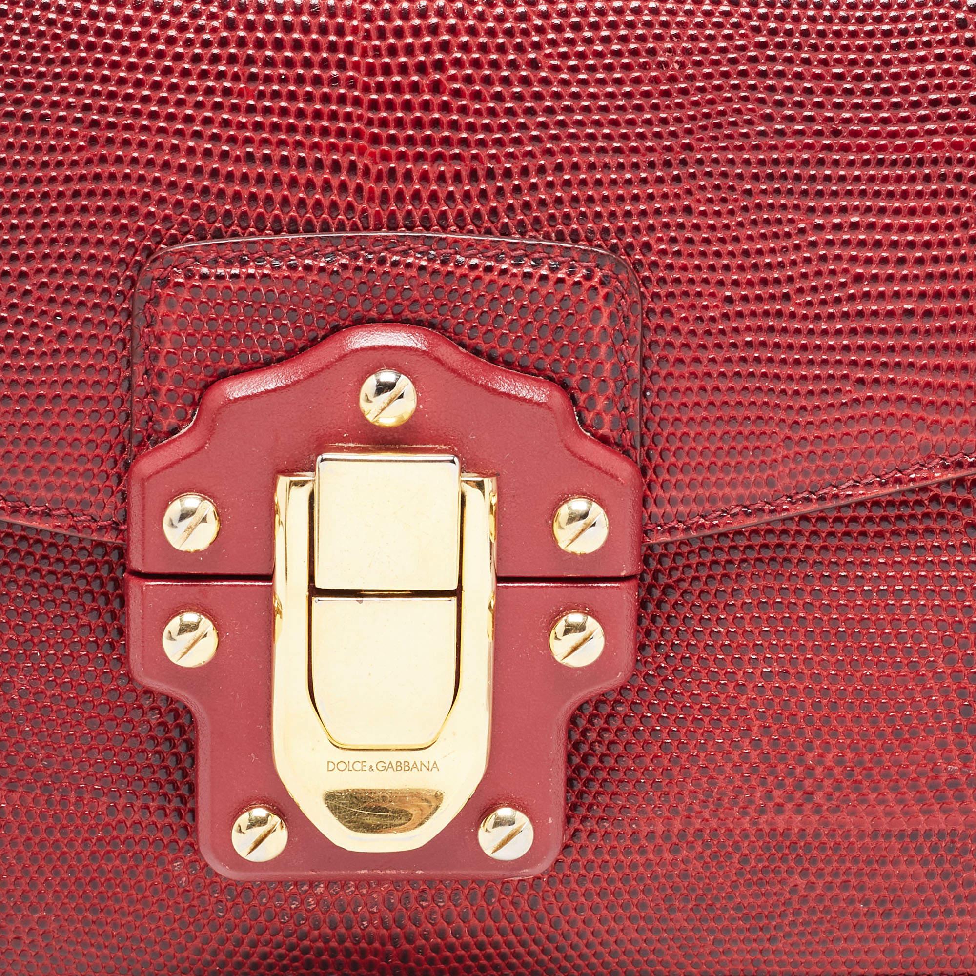 Dolce & Gabbana Dark Red Lizard Embossed Leather Lucia Shoulder Bag 12