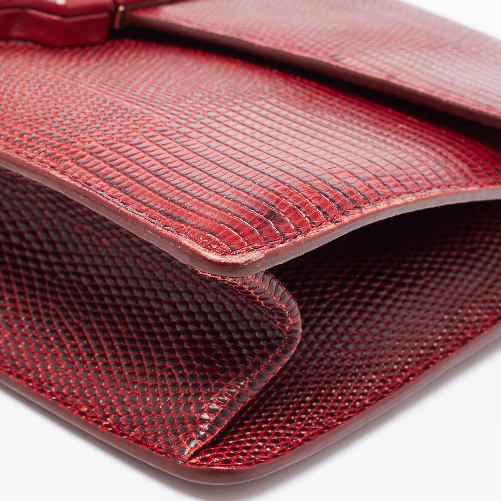 Dolce & Gabbana Dark Red Lizard Embossed Leather Lucia Shoulder Bag 13