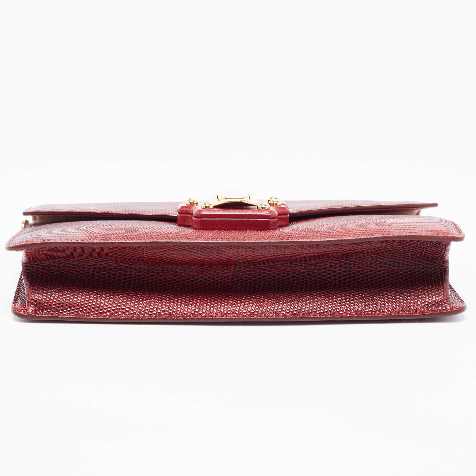 Dolce & Gabbana Dark Red Lizard Embossed Leather Lucia Shoulder Bag 1