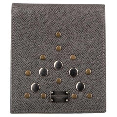 Dolce & Gabbana Dauphine Leather Bifold Wallet with Studs and Logo Plate Gray