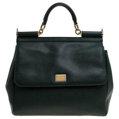Dolce & Gabbana Deep Green Leather Large Miss Sicily Top Handle Bag