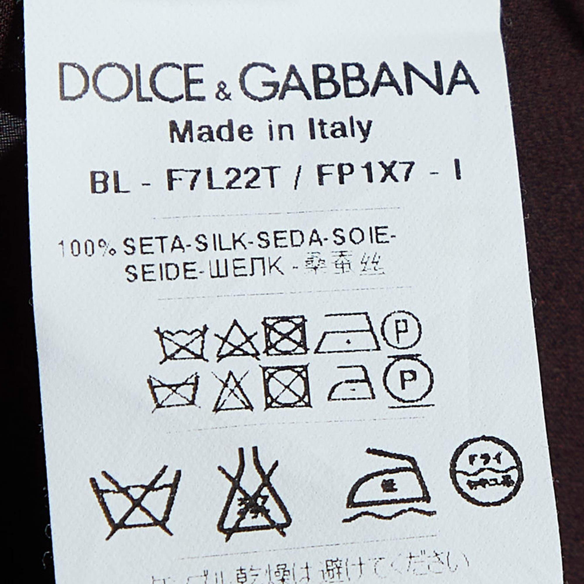 Donna Dolce & Gabbana - Camicetta in seta trasparente con stampa floreale a chiave color maroon profondo S in vendita