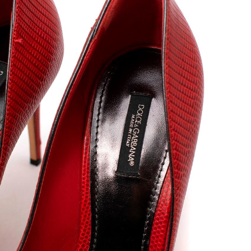 Women's Dolce & Gabbana Deep Red Lizard Embossed Crystal Toe Heeled Pumps For Sale