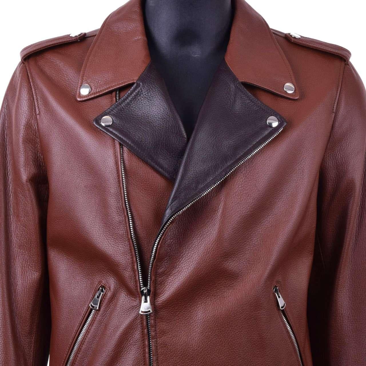 Dolce & Gabbana - Deer Leather Biker Jacket Brown In Excellent Condition For Sale In Erkrath, DE