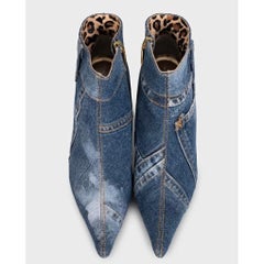Dolce & Gabbana Denim Animal Print Stiletto Ankle Boots EU 38.5, Blue