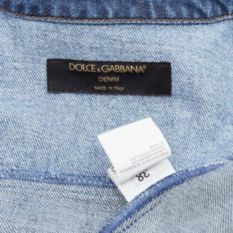 DOLCE GABBANA Denim blue deconstructed patchwork cropped jacket IT38 XS Cardi B 5