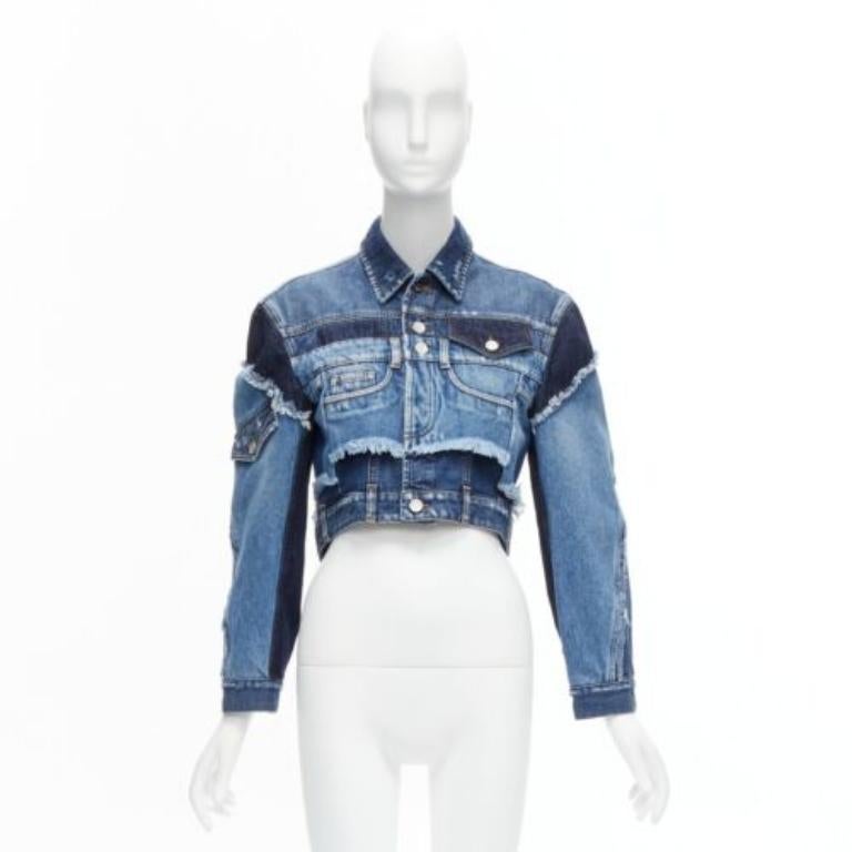 DOLCE GABBANA Denim blue deconstructed patchwork cropped jacket IT38 XS Cardi B 6