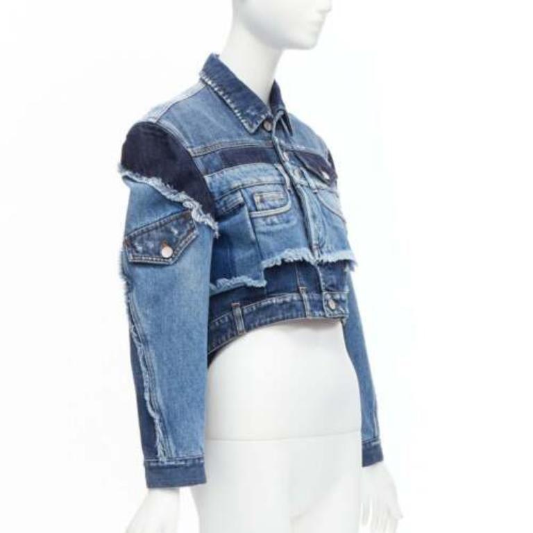 DOLCE GABBANA Denim blue deconstructed patchwork cropped jacket IT38 XS Cardi B In Excellent Condition In Hong Kong, NT