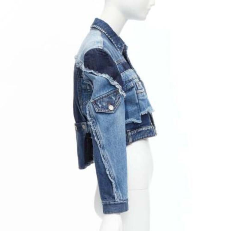 Women's DOLCE GABBANA Denim blue deconstructed patchwork cropped jacket IT38 XS Cardi B