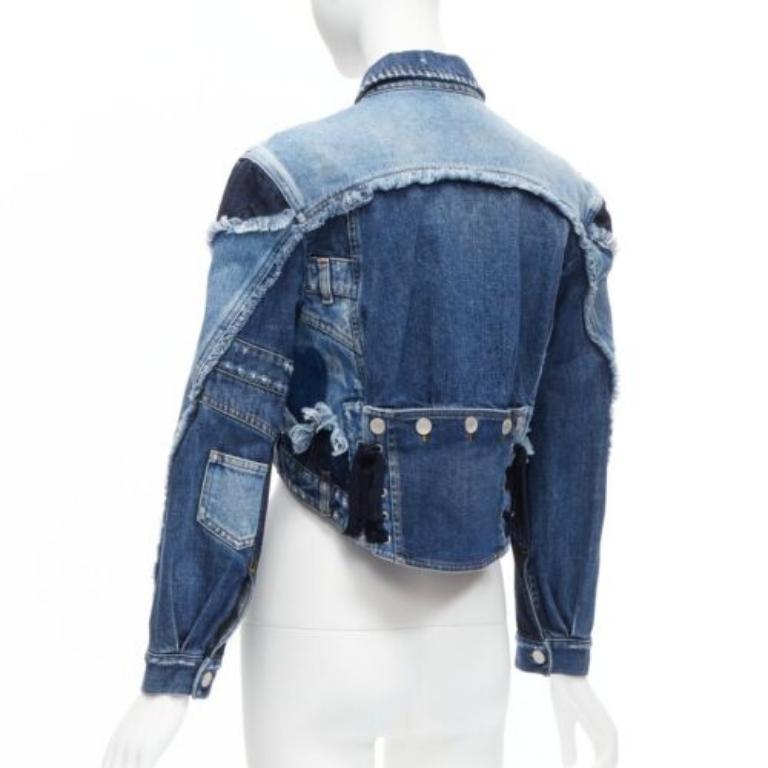 DOLCE GABBANA Denim blue deconstructed patchwork cropped jacket IT38 XS Cardi B 1