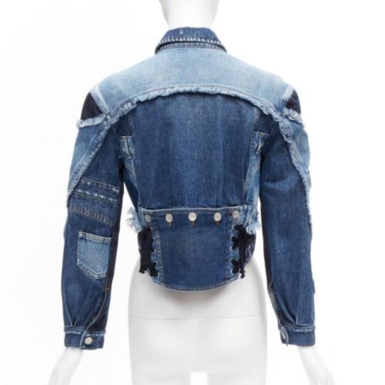 DOLCE GABBANA Denim blue deconstructed patchwork cropped jacket IT38 XS Cardi B 2