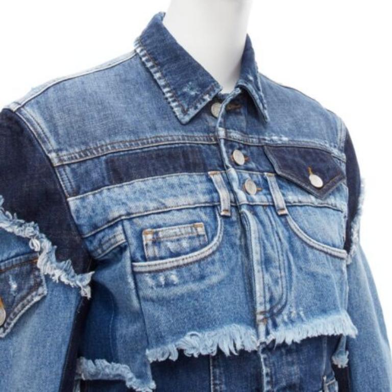 DOLCE GABBANA Denim blue deconstructed patchwork cropped jacket IT38 XS Cardi B 3