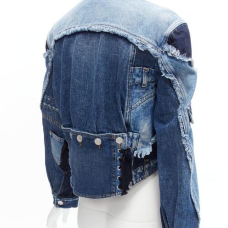 DOLCE GABBANA Denim blue deconstructed patchwork cropped jacket IT38 XS Cardi B 4