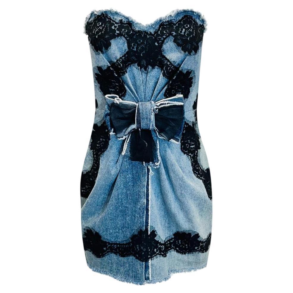 Dolce & Gabbana Denim-Kleid mit Spitzendetails aus Spitze im Angebot