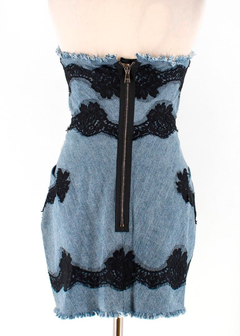 Dolce and Gabbana Denim and Lace Mini Dress US 0-2 For Sale at 1stDibs